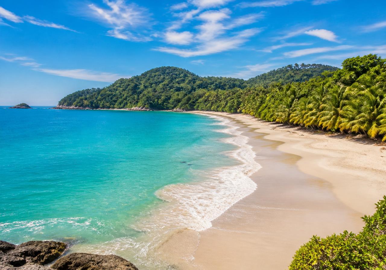 Playa tropical del Pacífico costarricense de aguas turquesa y selva verde