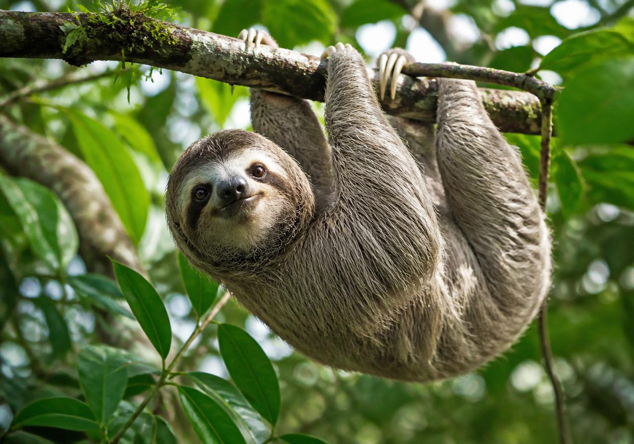 Perezoso en la selva tropical de Costa Rica, símbolo del pura vida